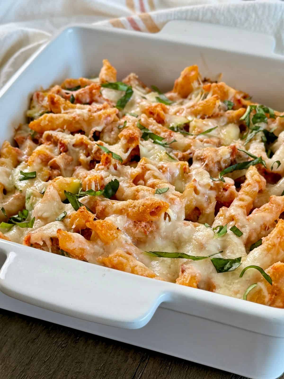 Zucchini Chicken Sausage Baked Pasta